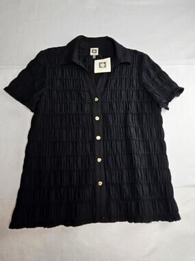 NWT Anne Klein Black Woven Top Size Medium